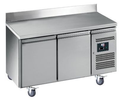 Image de Desserte réfrigérée 2 portes dessus inox avec dosseret 100X20 MM - prof. 700