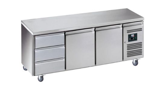 Image de Table réfrigérée 2 portes et 3 tiroirs dessus inox sans dosseret - prof. 700