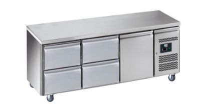 Image de Table réfrigérée 1 porte et 4 tiroirs dessus inox sans dosseret - prof. 700