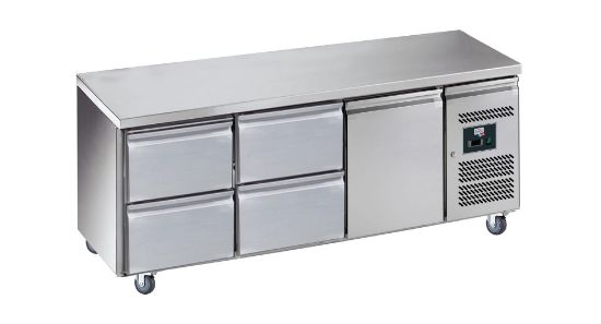 Image de Table réfrigérée 1 porte et 4 tiroirs dessus inox sans dosseret - prof. 700