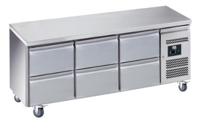 Image de Table réfrigérée 3 blocs de 2 tiroirs dessus inox sans dosseret - prof. 700