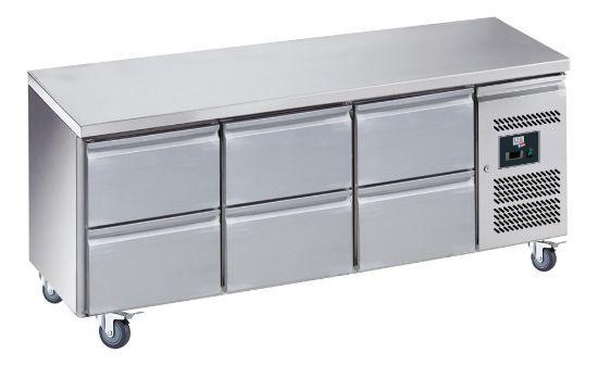 Image de Table réfrigérée 3 blocs de 2 tiroirs dessus inox sans dosseret - prof. 700