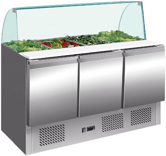 Image de Saladette inox avec pare-haleine en verre 3 portes 