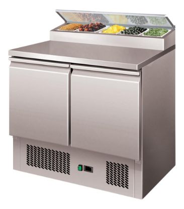 Image de Table à sandwiches type saladette 2 portes avec couvercle inox