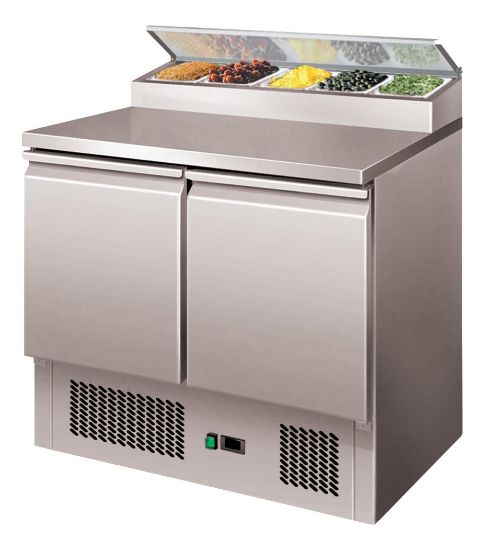 Image de Table à sandwiches type saladette 2 portes avec couvercle inox