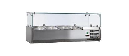 Image de Vitrine à ingrédients inox avec pare-haleine en verre droit Largeur 1200mm