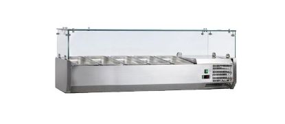 Image de Vitrine à ingrédients inox avec pare-haleine en verre droit Largeur 1400mm