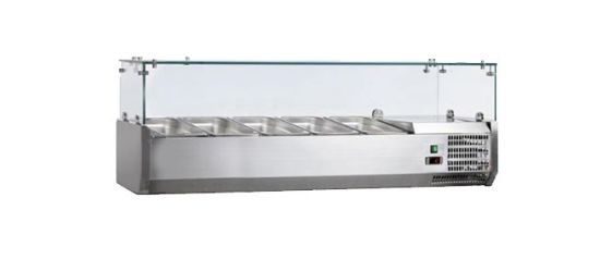 Image de Vitrine à ingrédients inox avec pare-haleine en verre droit Largeur 1400mm