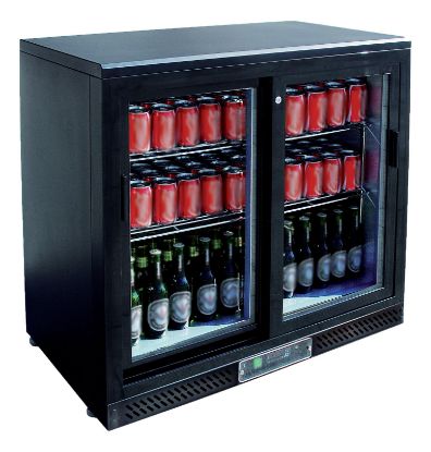 Image de Meuble arrière de bar réfrigéré noir 2 portes coulissantes 208L