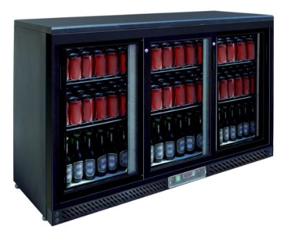 Image de Meuble arrière de bar réfrigéré noir 3 portes coulissantes 330L