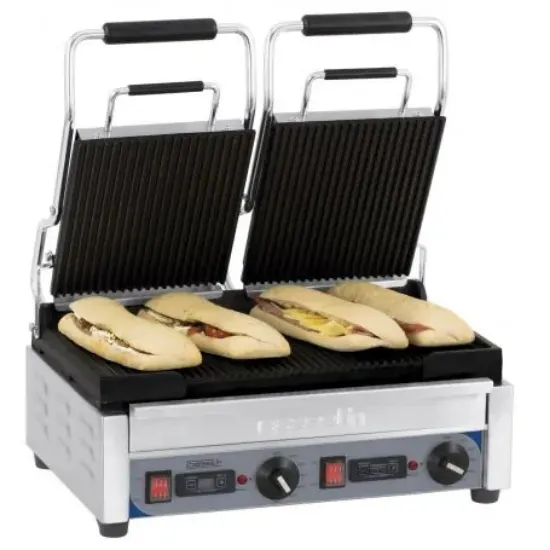 Image de Grill Panini double Premium 2 plaques rainurées avec minuteur - CASSELIN