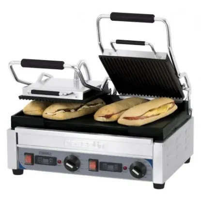 Image de Grill Panini double Premium Rainurée - Lisse avec minuteur - CASSELIN