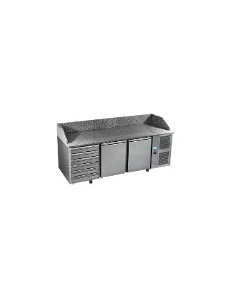 Image de Table pizza réfrigérée GN 1/1 dessus granit avec dosseret, 2 portes et 6 tiroirs neutres - DAP DISTRIBUTION