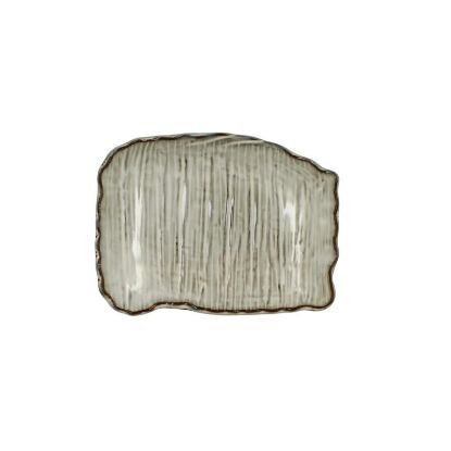 Image de Assiette rectangulaire Nakuru 25.5 cm en grès gris et beige - Lot de 6 - Ogo 