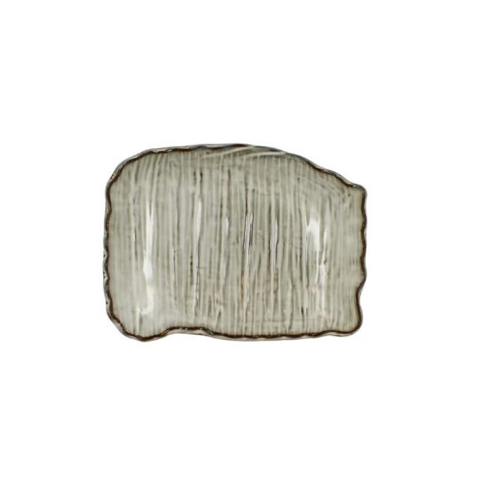 Image de Assiette rectangulaire Nakuru 25.5 cm en grès gris et beige - Lot de 6 - Ogo 